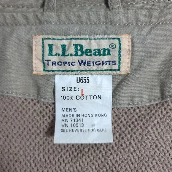 LL Bean Vintage Fishing Field Vest Men's LG Khaki Photography Hunting Back Pouch